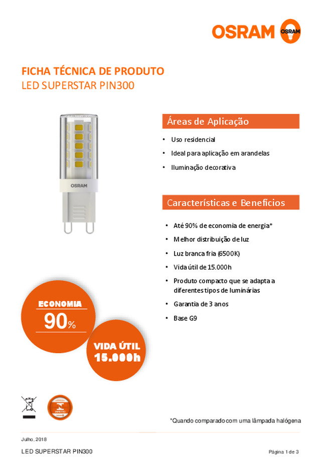 Ficha técnica | LED SUPERSTAR PIN300 da LEDVANCE