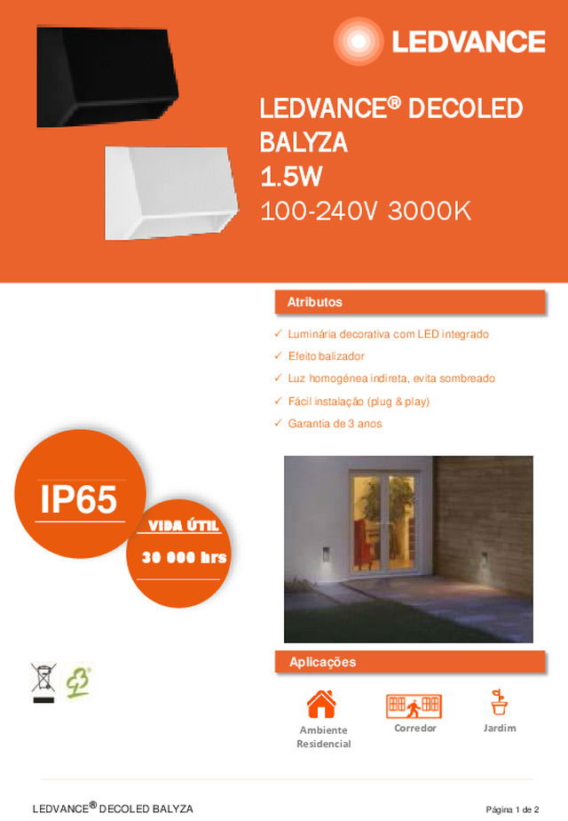 Ficha técnica | LEDVANCE® DECOLED BALYZA 1.5W 100-240V 3000K
