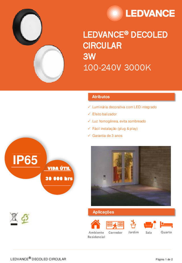 Ficha técnica | LEDVANCE® DECOLED CIRCULAR 3W 100-240V 3000K LEDVANCE