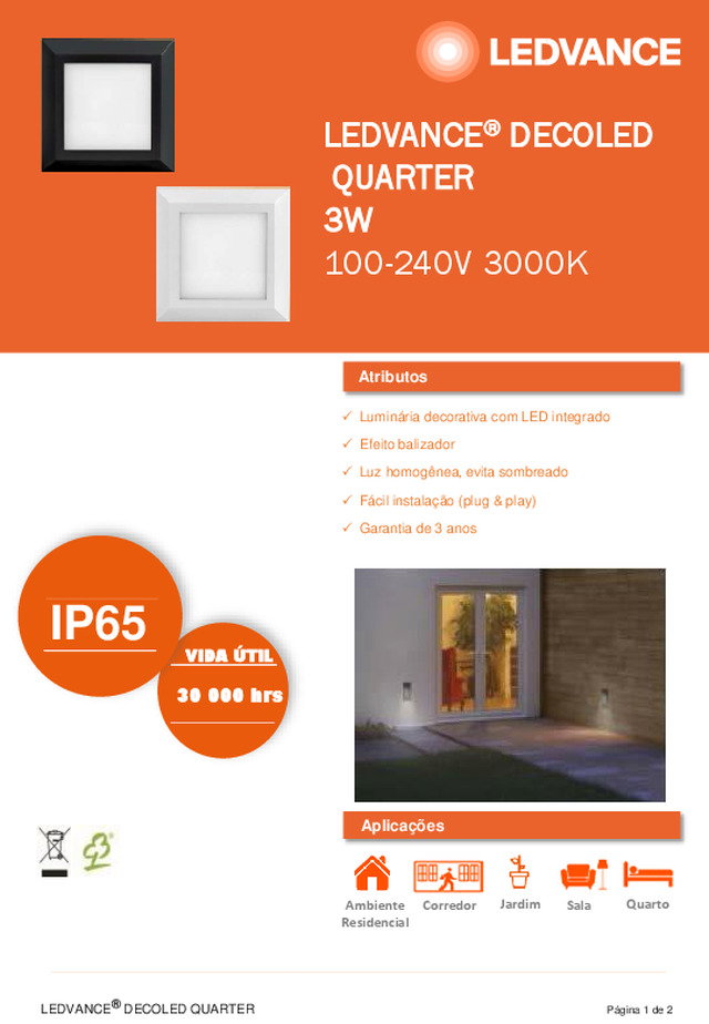 Ficha técnica | LEDVANCE® DECOLED QUARTER 3W 100-240V 3000K