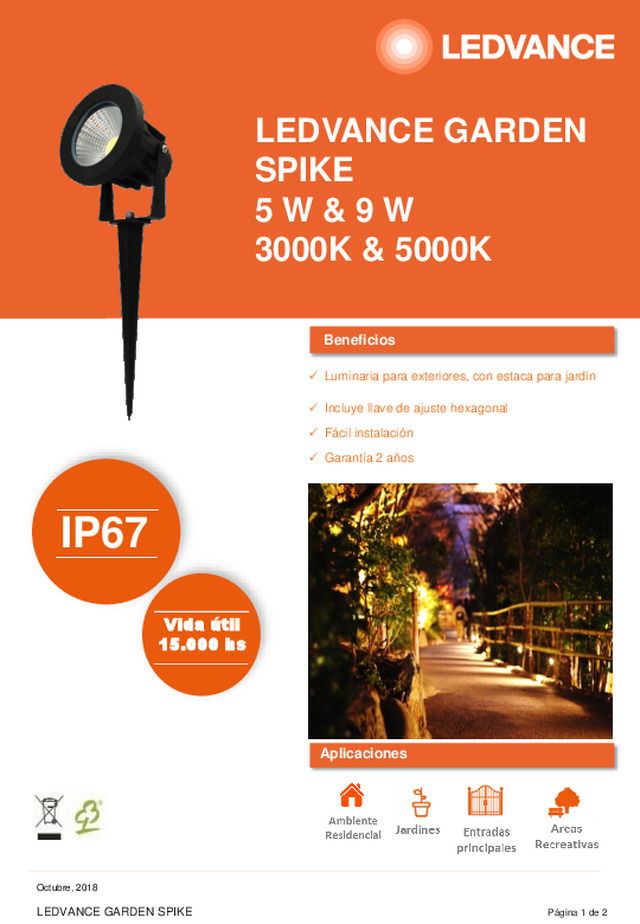 Ficha técnica | LEDVANCE GARDEN SPIKE 5W & 9W 3000K & 5000K