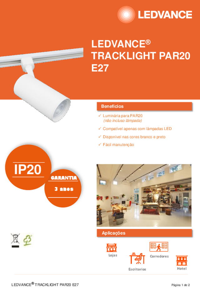 Ficha técnica | LEDVANCE® TRACKLIGHT PAR20 E27