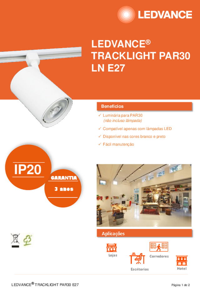 Ficha técnica | LEDVANCE® TRACKLIGHT PAR30 E27
