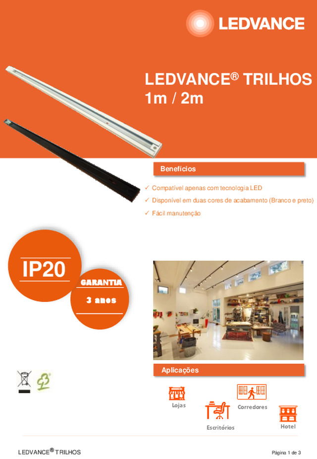 Ficha técnica | LEDVANCE® TRACKLIGHT TRILHOS 1m/ 2m