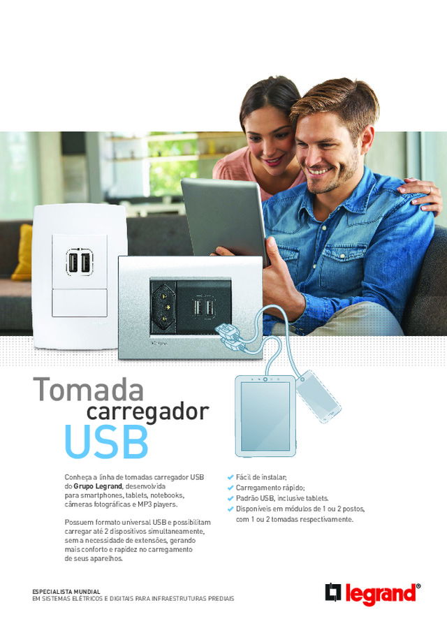 Tomada carregador USB da Legrand