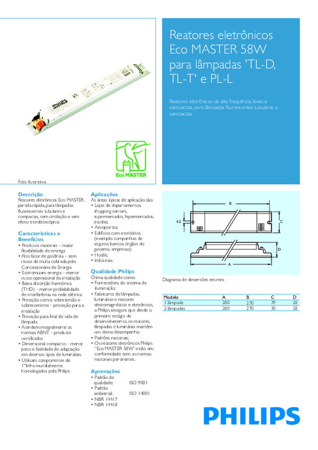 Eco MASTER 58W para lâmpadas TLD / TLT / PL-L