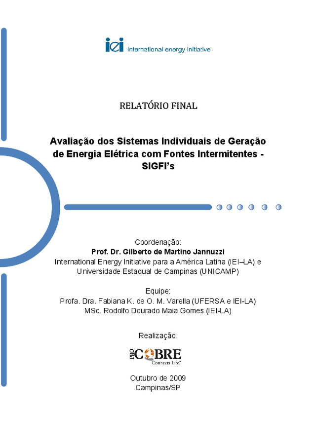 Avaliação dos sistemas individuais de geração de energia elétrica com fontes intermitentes - SIGFI’s
