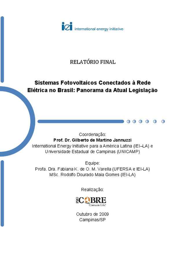 Sistemas fotovoltaicos conectados à rede elétrica no Brasil: Panorama da atual da legislação