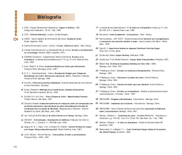 Tecnologia do cobre na arquitetura: cobertura de edifícios - Bibliografia