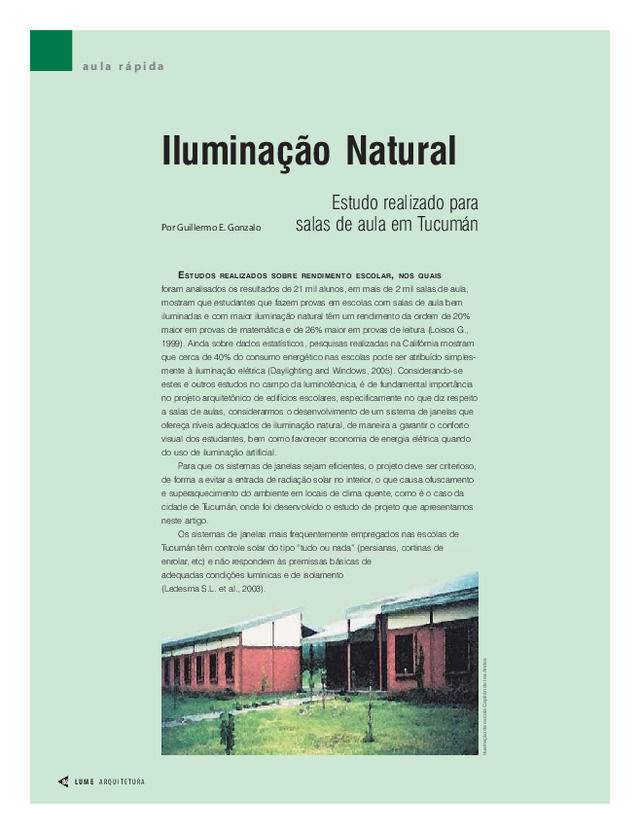 Iluminação Natural | Estudo realizado para salas de aula em Tucumán, por Guillermo E. Gonzalo