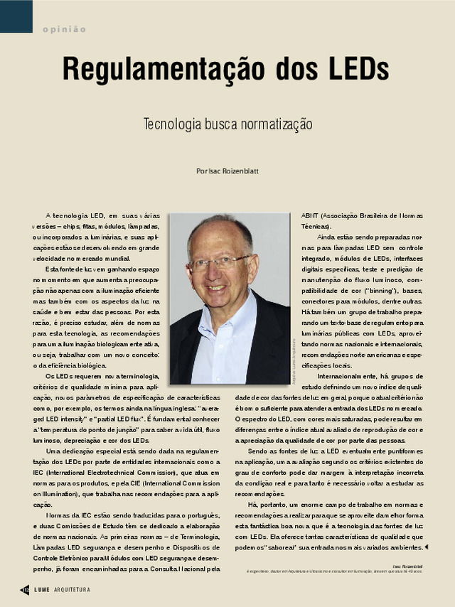 Regulamentação dos LEDs | Tecnologia busca normatização, por Isac Roizenblatt