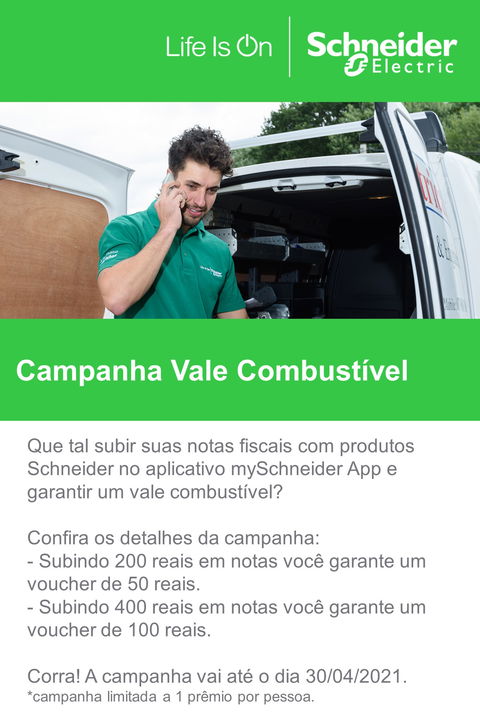 Que tal subir suas notas fiscais com produtos Schneider no aplicativo mySchneider App e garantir um vale combustível?