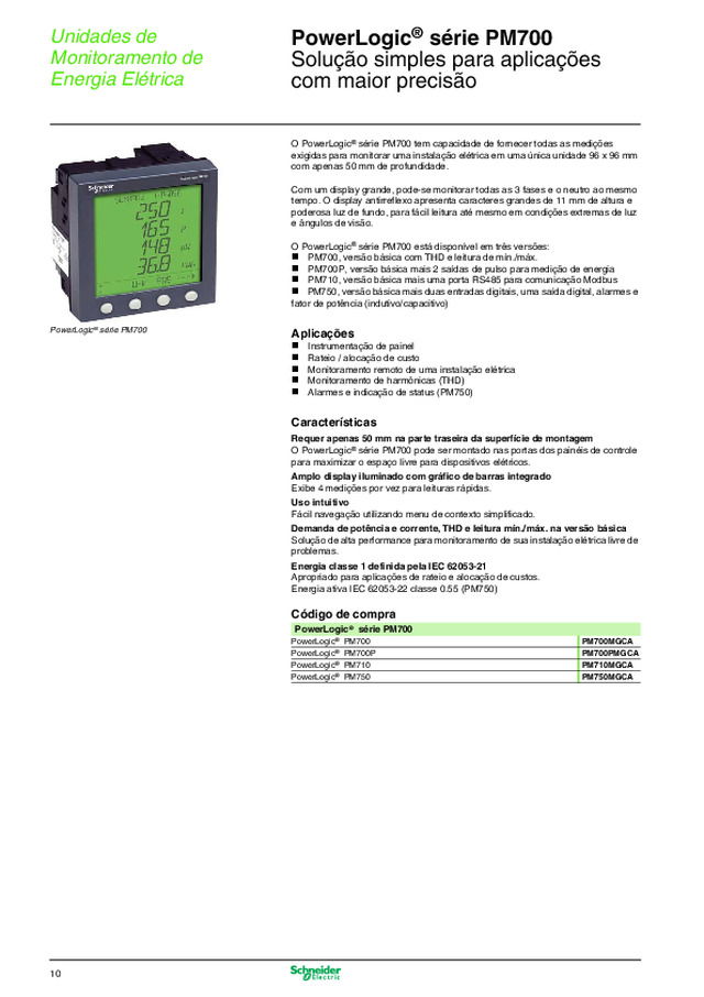 Multimedidores PowerLogic® série PM700 - Solução simples para aplicações com maior precisão