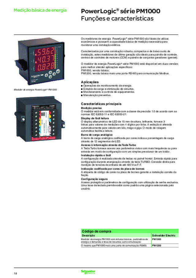 Multimedidores PowerLogic® série PM1000 - Medição básica de energia com baixo custo, ideal para rateio de energia e alocação de custos