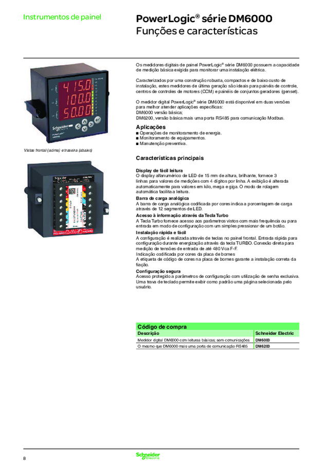 Medidores PowerLogic® série DM6000 - Medição de grandezas elétricas básicas