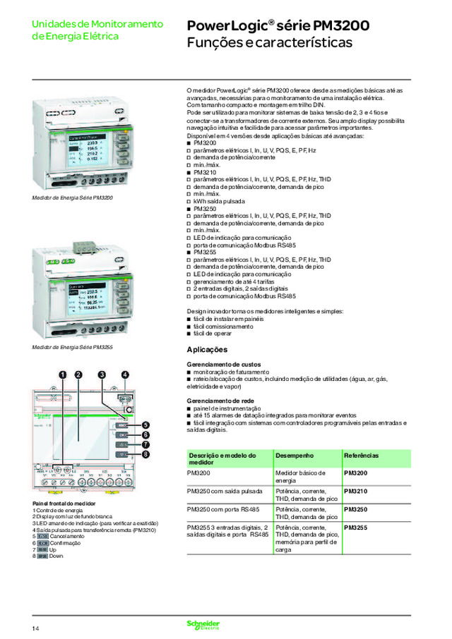 Multimedidores PowerLogic® série PM3200 - Medidores trifásicos de medição indireta para painéis de distribuição e aplicações prediais de rateio de energia e alocação de custos