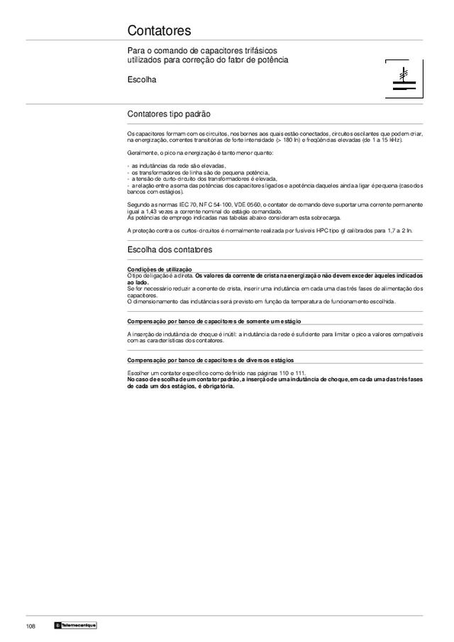 Catálogo Contator para Banco de Capacitores TeSys