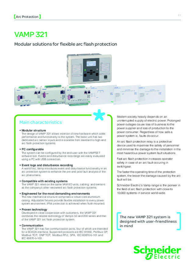 Sistema VAMP - Detecção de arco elétrico com registro de eventos, oscilografia e comunicação incorporada