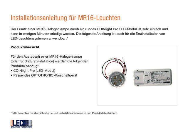 Installationsanleitung für MR16-Leuchten