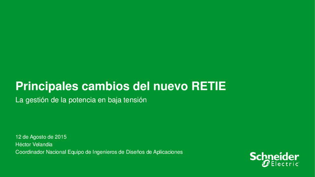 Presentación de Héctor Velandia en el webinar Principales cambios del nuevo RETIE