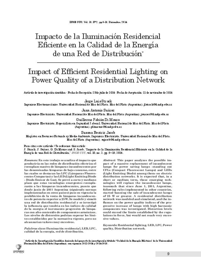 Impacto de la Iluminación Residencial Eficiente en la Calidad de la Energía de una Red de Distribución
