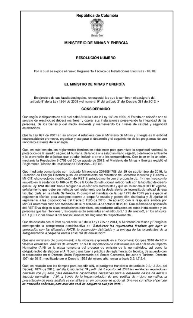 RETIE - Reglamento Técnico de Instalaciones Eléctricas