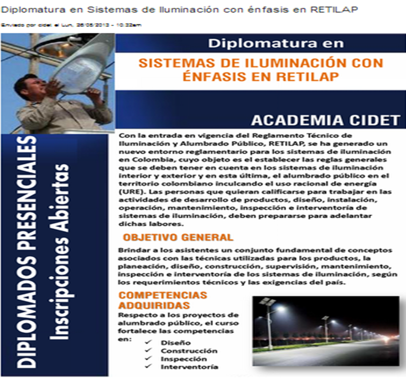 Diplomatura en Sistemas de Iluminación con énfasis en RETILAP