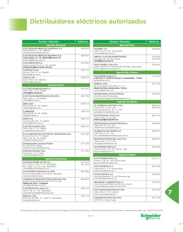 Listado de distribuidores eléctricos autorizados de Schneider Electric