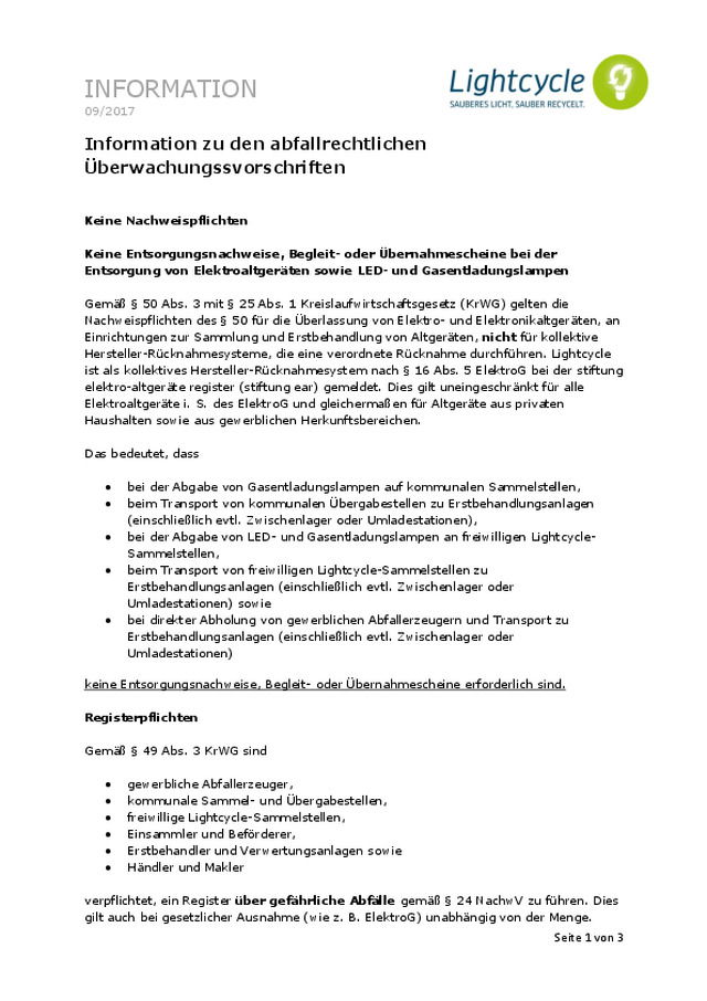 Information zu den abfallrechtlichen Überwachungssvorschriften