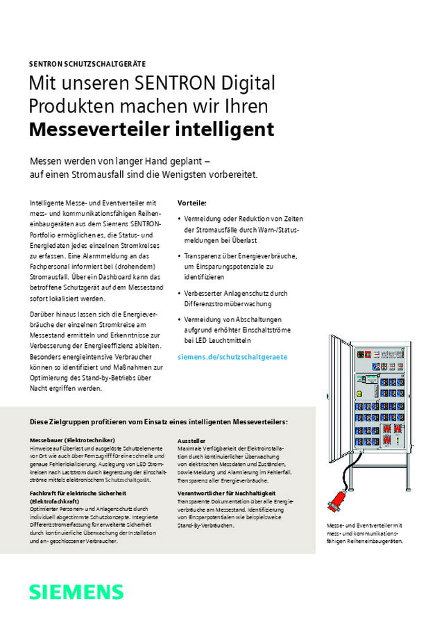 Mit unseren SENTRON Digital Produkten machen wir Ihren Messeverteiler intelligent