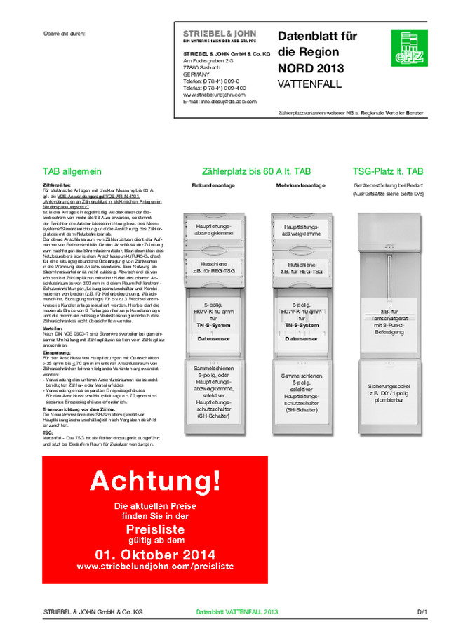 Datenblatt für die Region Nord