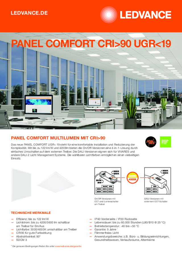 Panel Comfort Multilumen mit CRI>90