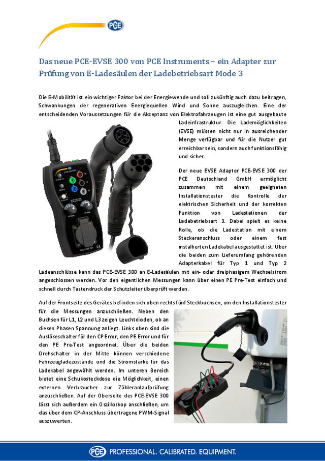 Das neue PCE-EVSE 300 von PCE Instruments