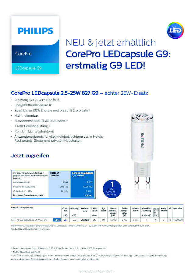 Neuheitenflyer CorePro LEDcapsule G9