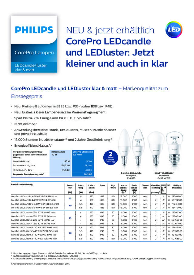 Neuheitenflyer CorePro LEDcandle luster