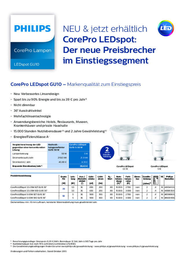 Neuheitenflyer CorePro LEDspot GU10