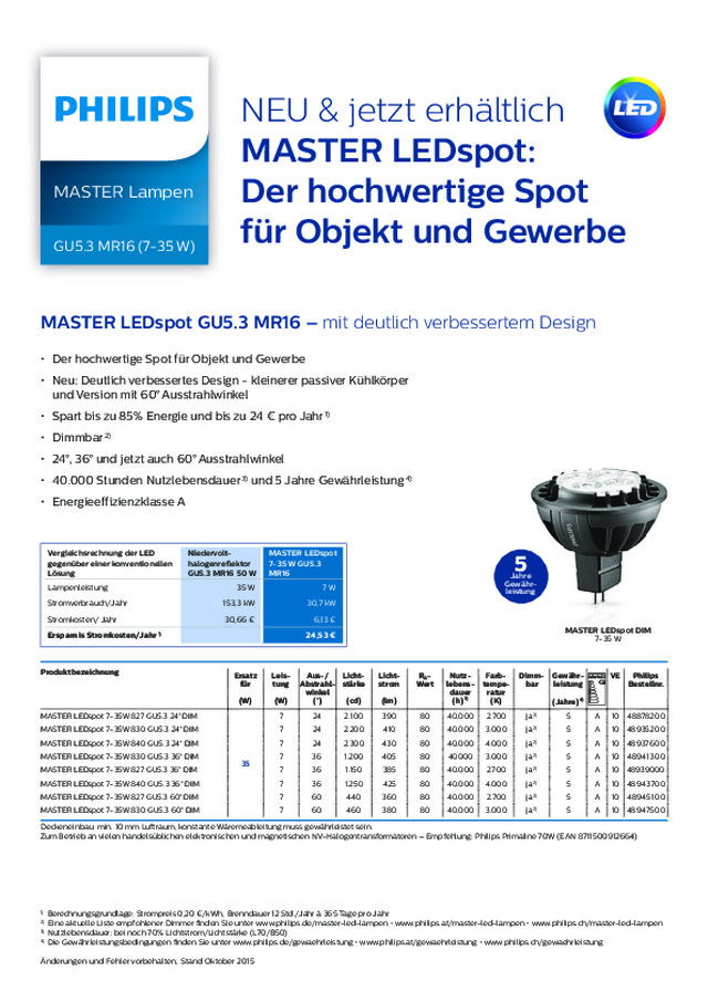 Neuheitenflyer MASTER LEDspot GU5.3 MR16 35W