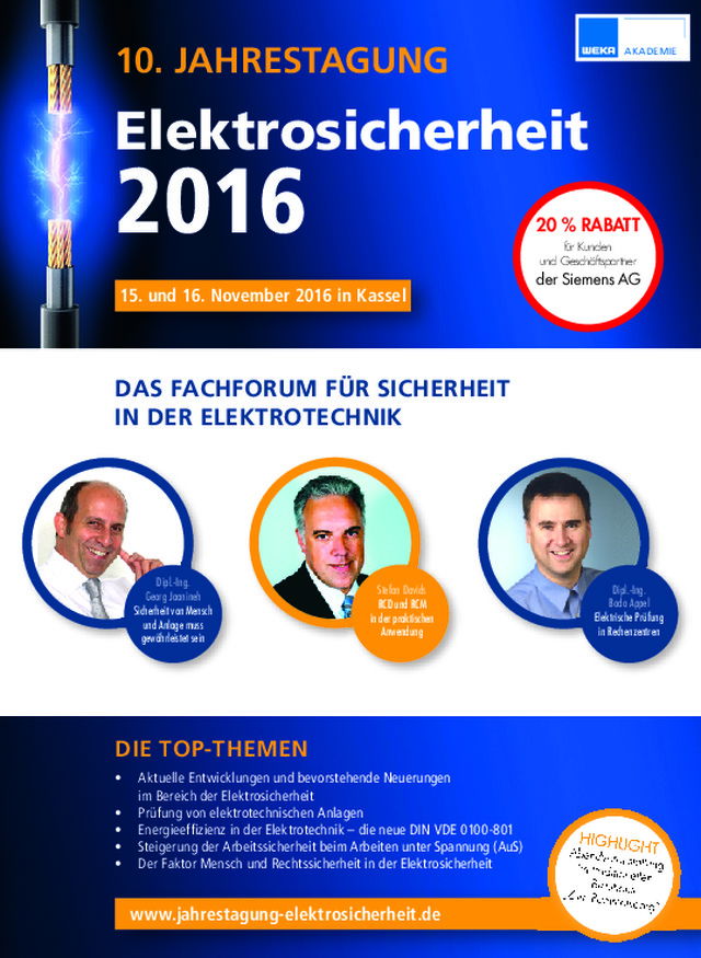 10. Jahrestagung Elektrosicherheit 2016