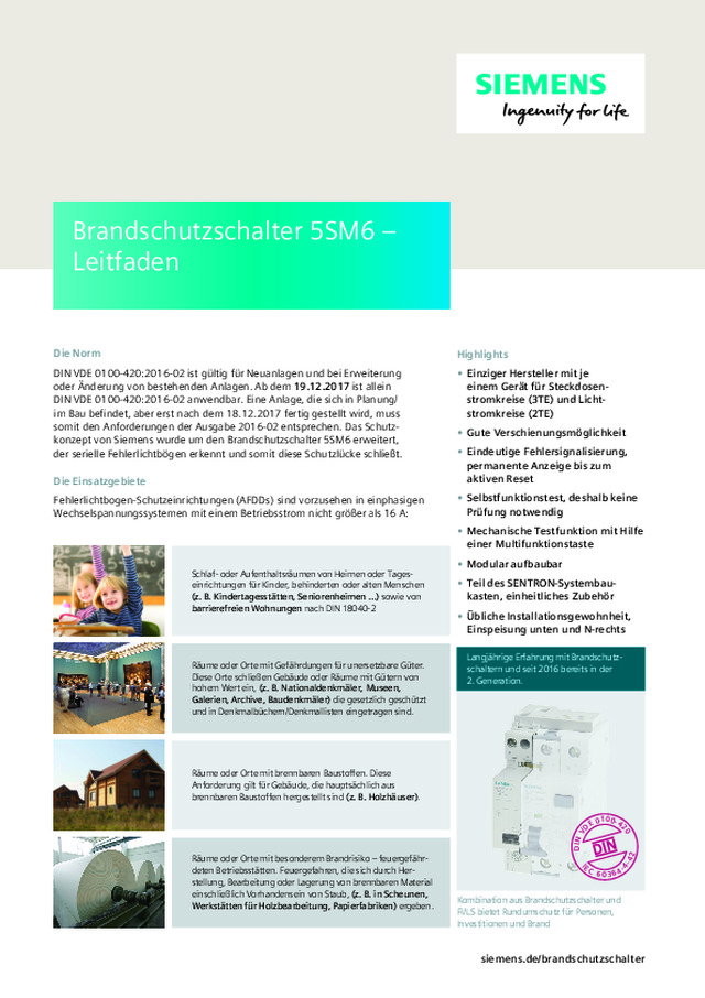 Brandschutzschalter 5SM6 – Leitfaden