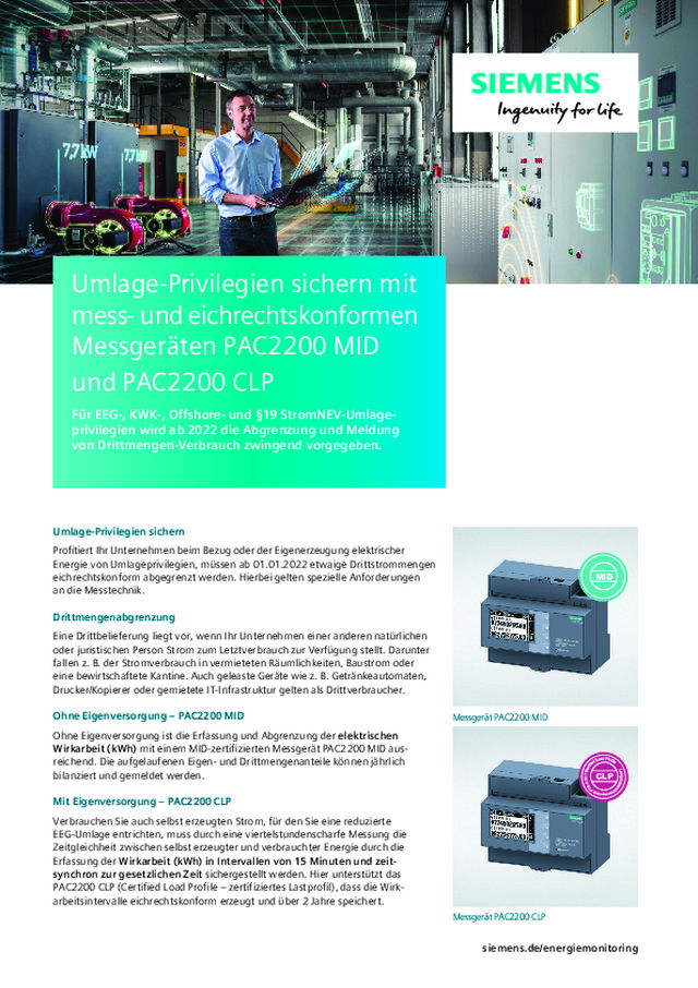 Umlage-Privilegien sichern mit mess- und eichrechtskonformen Messgeräten PAC2200 MID und PAC2200 CLP