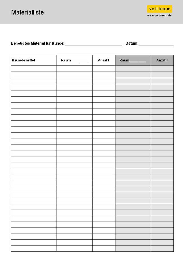 Materialliste leer