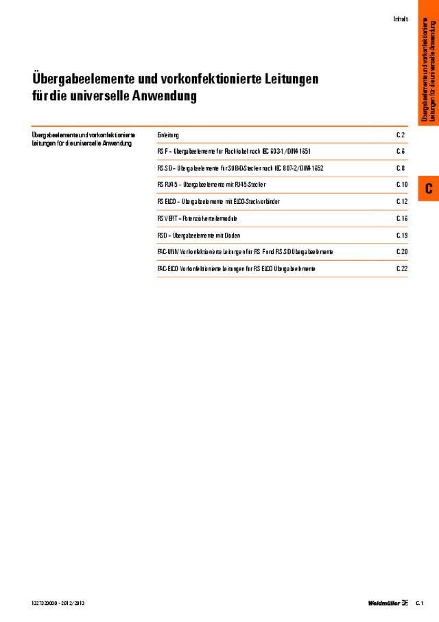 Übergabeelemente und vorkonfektionierte Leitungen