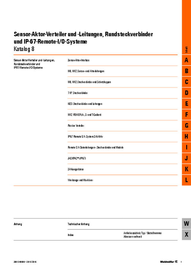 Sensor-Aktor-Verteiler und -Leitungen, Rundsteckverbinder und IP-67-Remote -I/O-Systeme (Inhaltsverzeichnis)