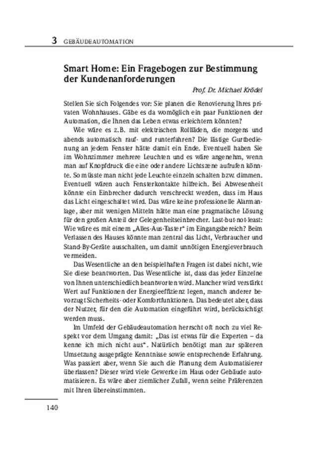 Smart Home: Ein Fragebogen zur Bestimmung der Kundenanforderungen