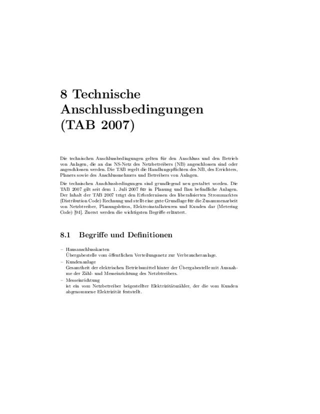 Technische Anschlussbedingungen (TAB 2007)