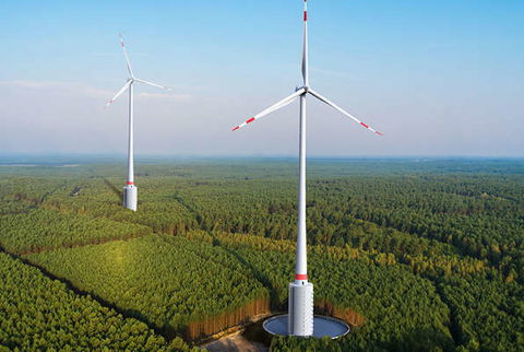 Windrad mit integriertem Wasserspeicher