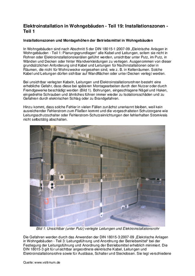 Elektroinstallation in Wohngebäuden - Teil 19: Installationszonen - Teil 1