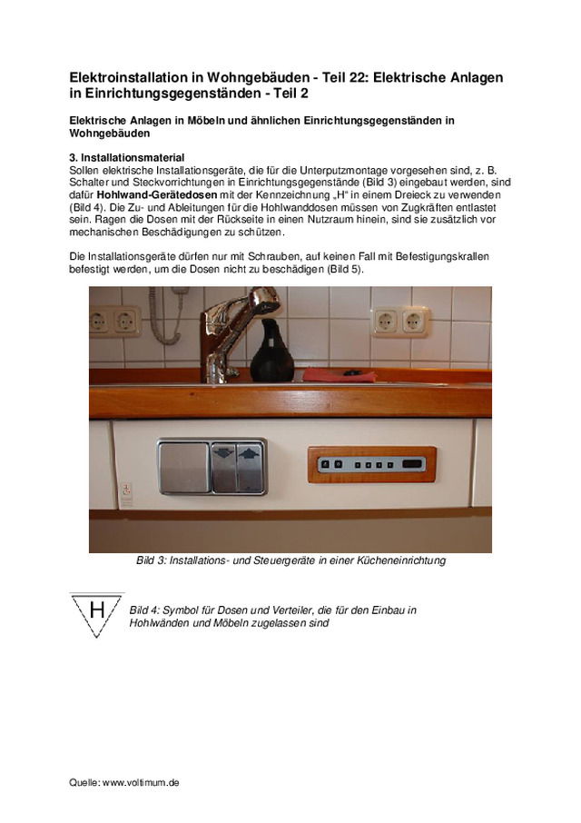 Elektroinstallation in Wohngebäuden - Teil 22: Elektrische Anlagen in Einrichtungsgegenständen - Teil 2