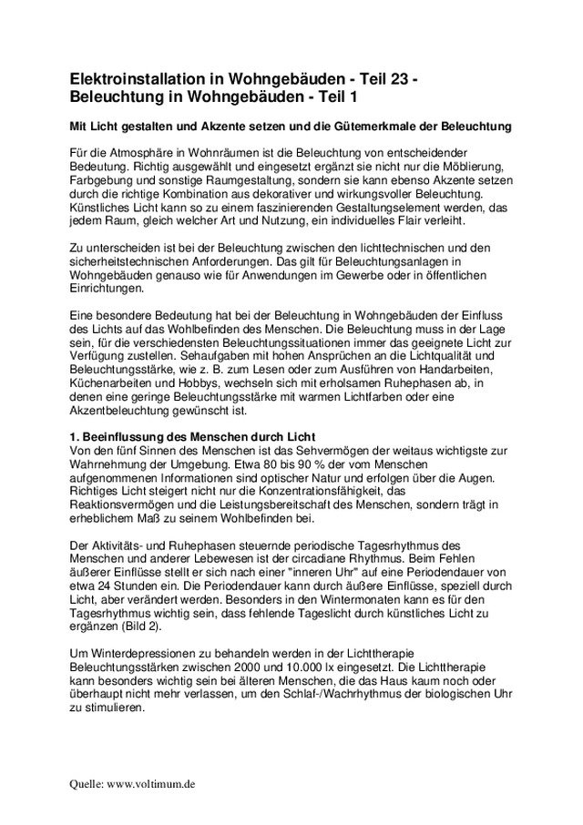 Elektroinstallation in Wohngebäuden - Teil 23 - Beleuchtung in Wohngebäuden - Teil 1