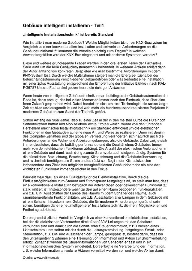 Gebäude intelligent installieren - Teil 1: „Intelligente Installationstechnik“ ist bereits Standard